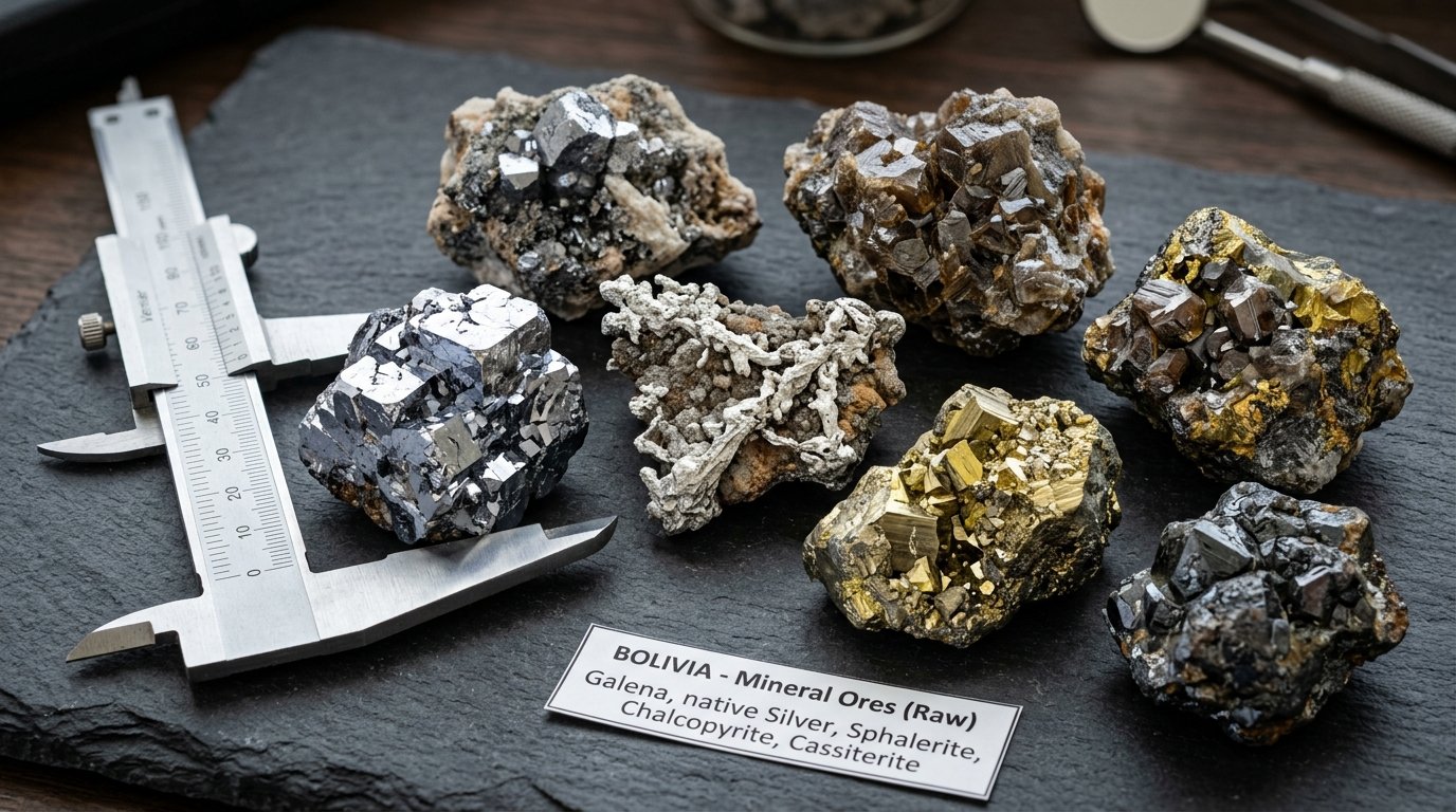 Muestras de Minerales: Plata, Plomo, Zinc, Estaño, Cobre, Antimonio, Oro